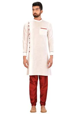 Lemon  art silk mens  kurta with churidar set 3