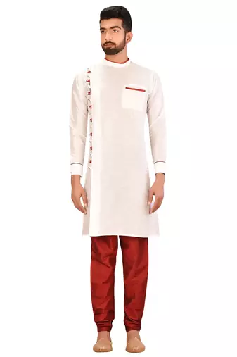 Lemon  art silk mens  kurta with churidar set