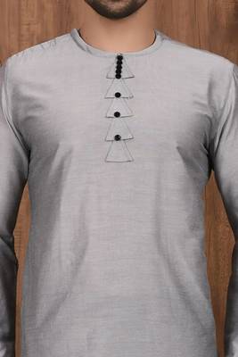 Grey art silk mens  kurta with churidar set 4