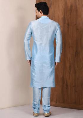 Blue art silk mens  kurta with churidar set 2