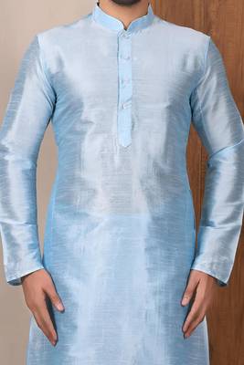 Blue art silk mens  kurta with churidar set 4