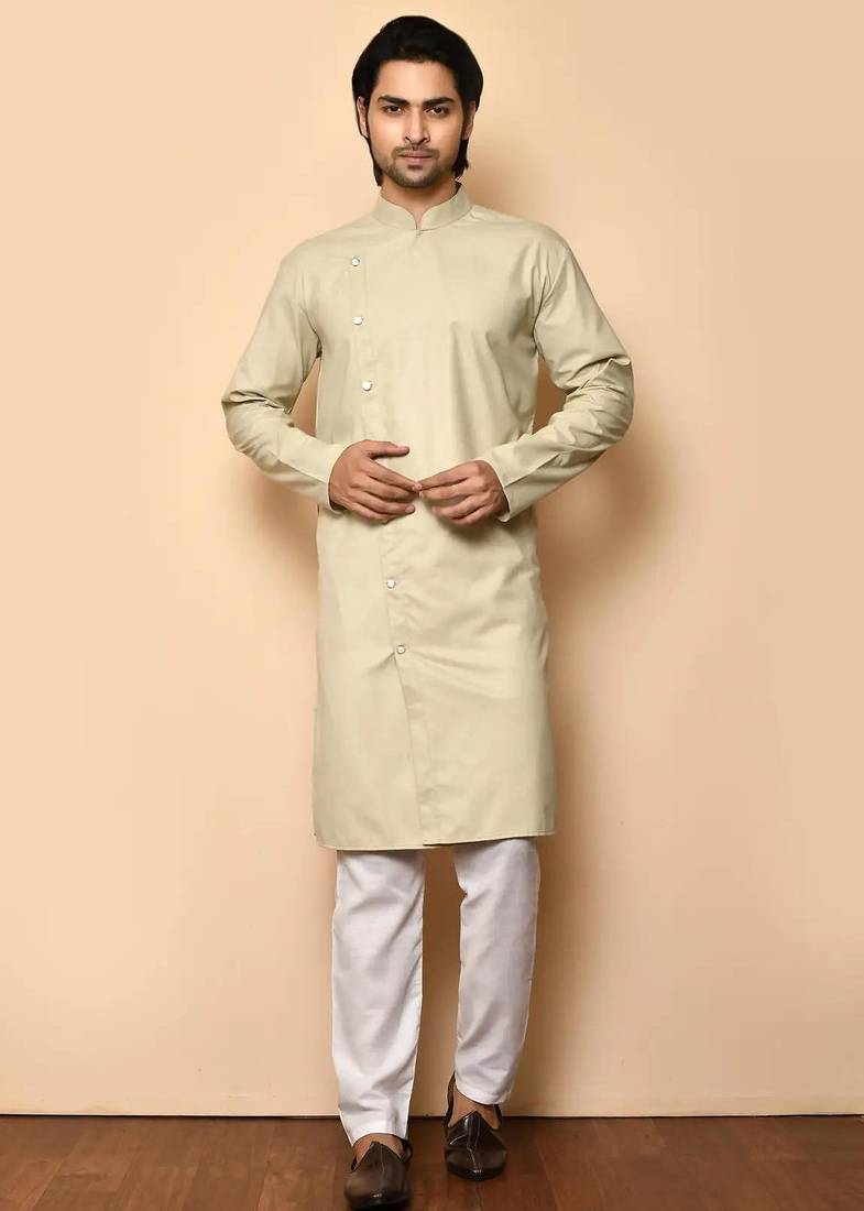 Brown cotton blendmens  kurta with churidar set