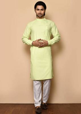 Light green cotton blendmens  kurta with churidar set 1