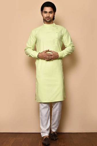 Light green cotton blendmens  kurta with churidar set
