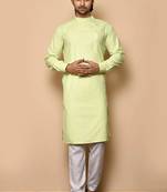 Light green cotton blendmens  kurta with churidar set