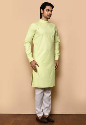Light green cotton blendmens  kurta with churidar set 3