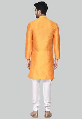 Orange  art silk mens  kurta with churidar set 2