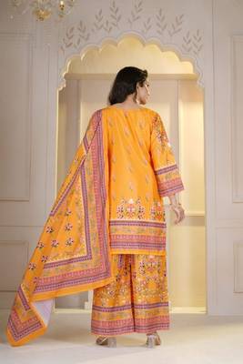 Orange Floral Printed Pakistani Style Kurta Palazzo Set with Dupatta 4