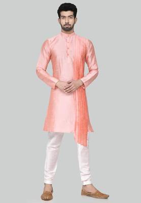 Pink  art silk mens  kurta with churidar set 1