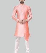 Pink  art silk mens  kurta with churidar set
