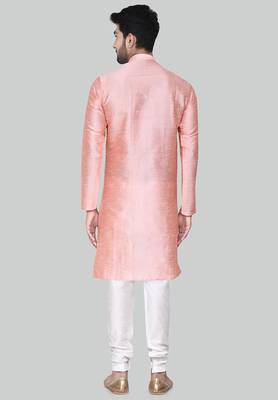 Pink  art silk mens  kurta with churidar set 2