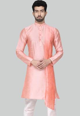 Pink  art silk mens  kurta with churidar set 3
