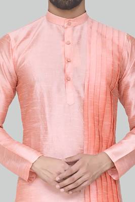 Pink  art silk mens  kurta with churidar set 4