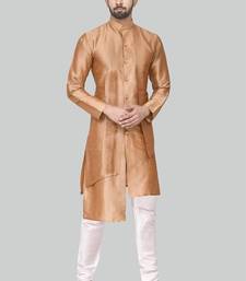 Gold art silk mens  kurta with churidar set