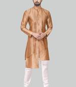 Gold art silk mens  kurta with churidar set