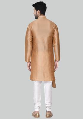 Gold art silk mens  kurta with churidar set 2