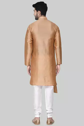 Gold art silk mens  kurta with churidar set