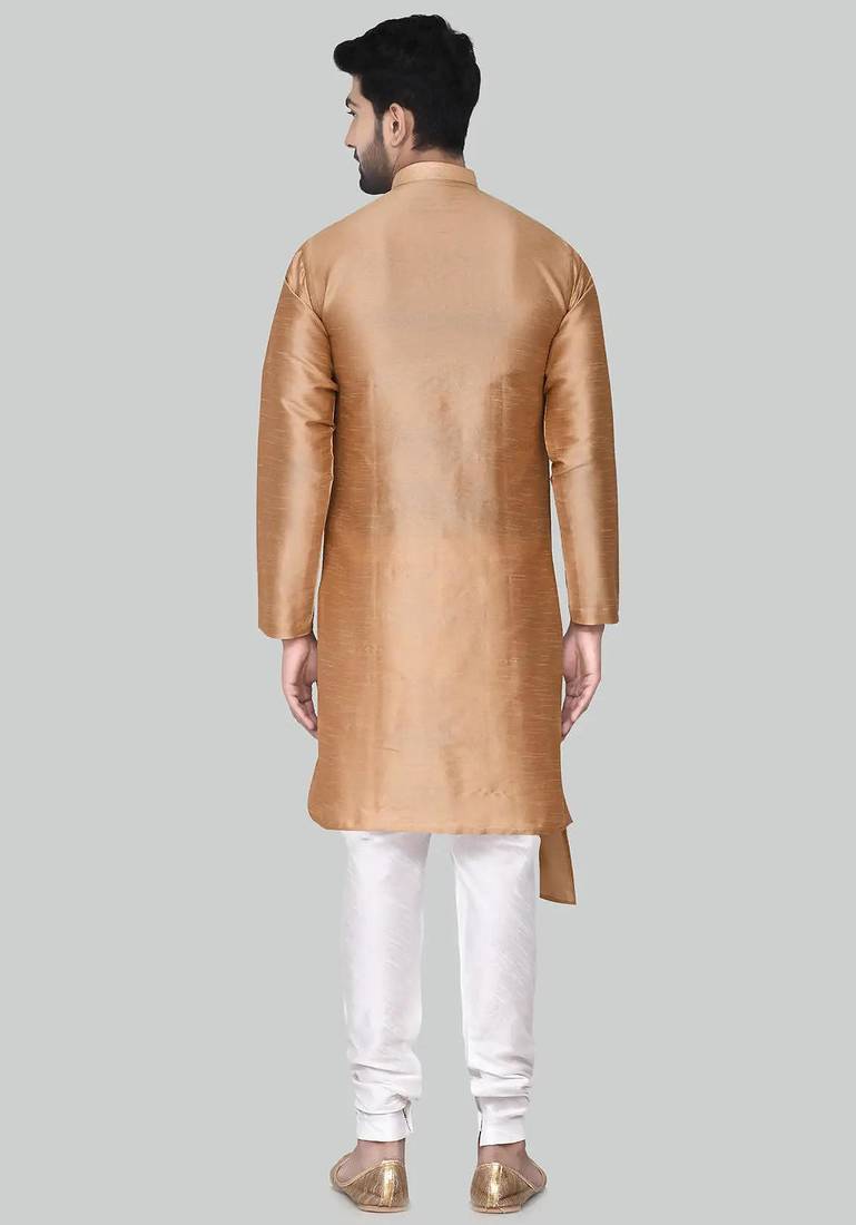 Gold art silk mens  kurta with churidar set
