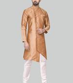 Gold art silk mens  kurta with churidar set