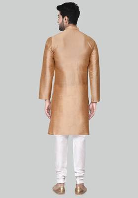 Gold art silk mens  kurta with churidar set 2