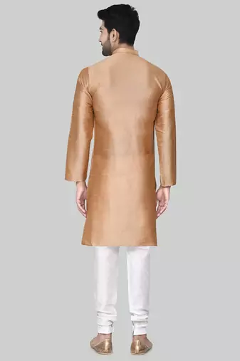 Gold art silk mens  kurta with churidar set