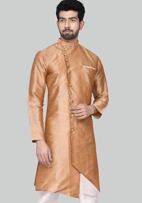 Gold art silk mens  kurta with churidar set 3