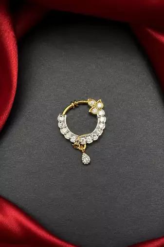 gold tone cz nath nose pin with teardrop charm