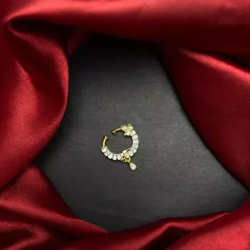 gold tone cz nath nose pin with teardrop charm 2