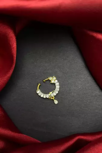 gold tone cz nath nose pin with teardrop charm