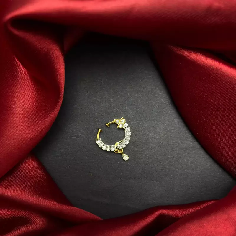 gold tone cz nath nose pin with teardrop charm