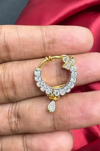 gold tone cz nath nose pin with teardrop charm