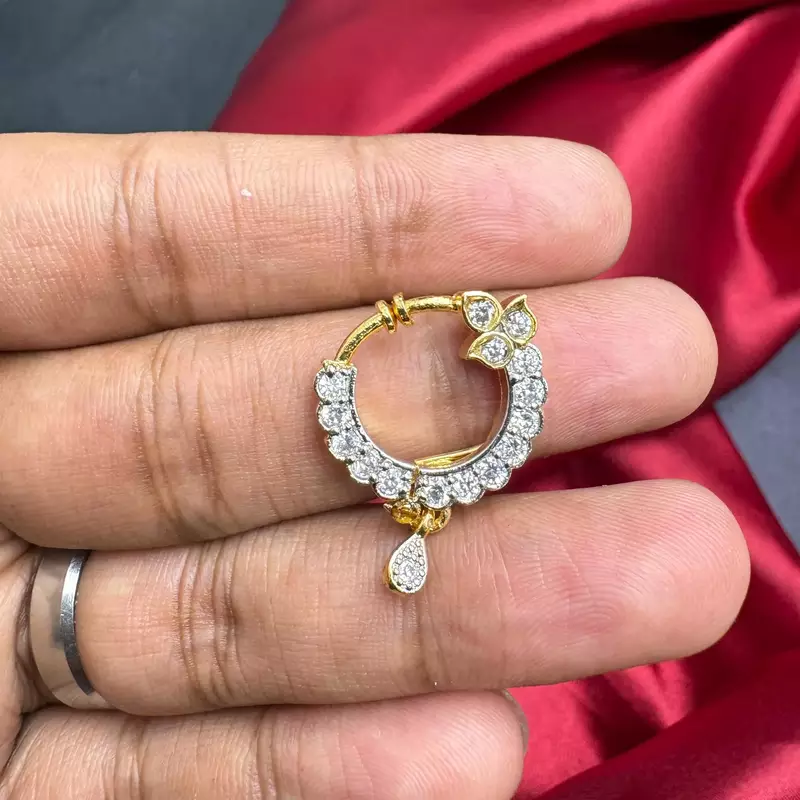 gold tone cz nath nose pin with teardrop charm