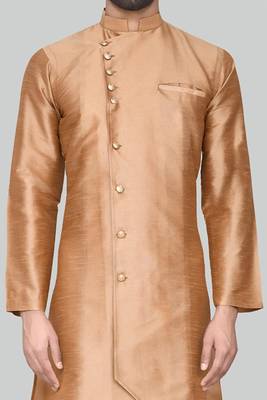 Gold art silk mens  kurta with churidar set 4