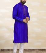 Royal blue art silk mens  kurta with churidar set