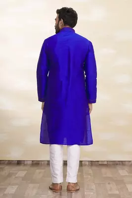 Royal blue art silk mens  kurta with churidar set 2