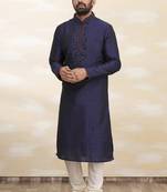Navy blue tufetta mens  kurta with churidar set
