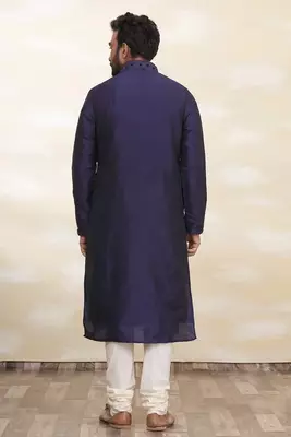 Navy blue tufetta mens  kurta with churidar set 2