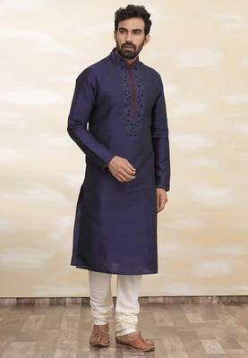Navy blue tufetta mens  kurta with churidar set 3