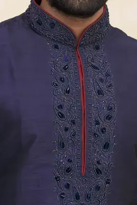 Navy blue tufetta mens  kurta with churidar set 4