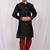 Black art silk mens  kurta with churidar set
