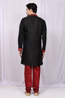 Black art silk mens  kurta with churidar set 2