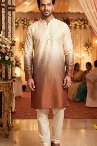 Maroon white plain rayon printedmen's kutra and payjama