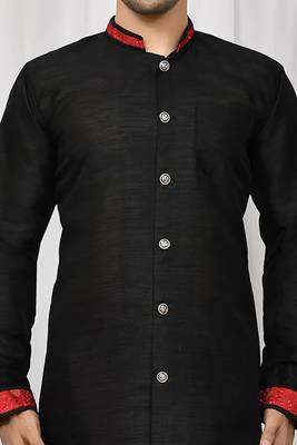 Black art silk mens  kurta with churidar set 4