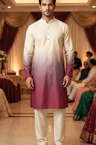 Pink plain rayon printedmen's kutra and payjama