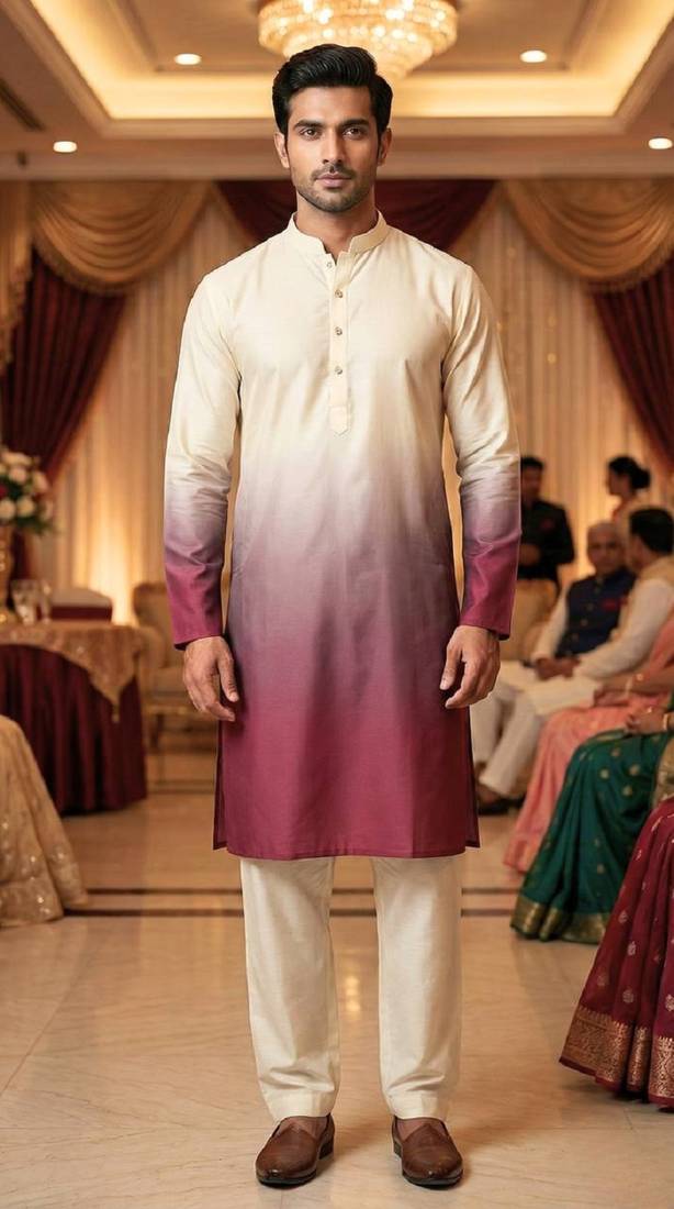 Pink plain rayon printedmen's kutra and payjama