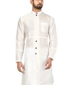 White art silk mens  kurta with churidar set
