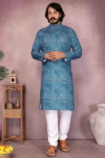 Blue sequence work and print kurta and payjama