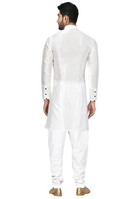 White art silk mens  kurta with churidar set 2