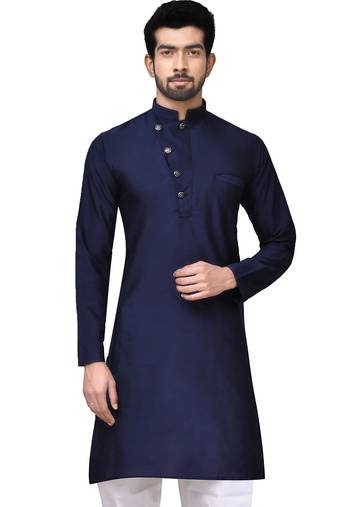 Navy blue cotton blendmens  kurta with churidar set