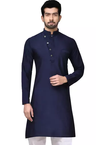 Navy blue cotton blendmens  kurta with churidar set
